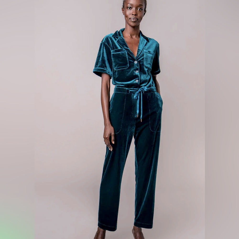 Rachel Antonoff Sapphire Blue Velour Jumpsuit in L